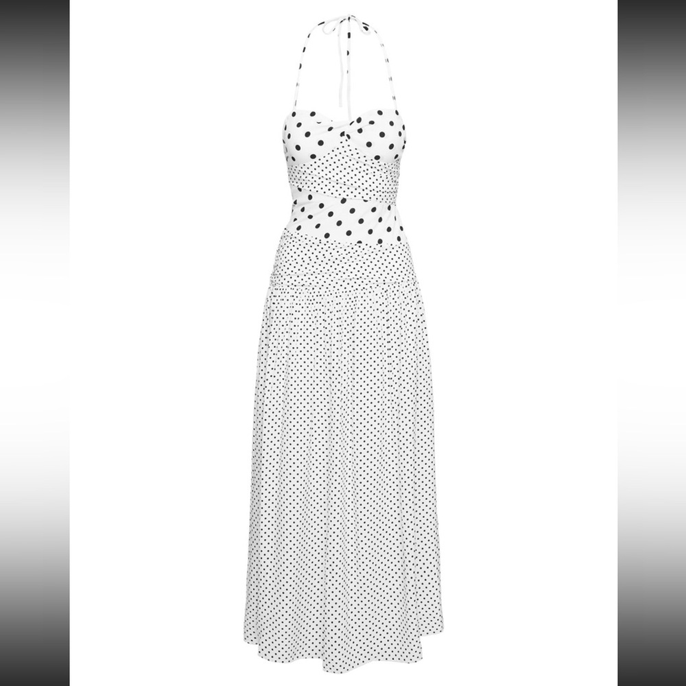 Princess Polly Marguerite Halter Maxi Dress White Polka Dot